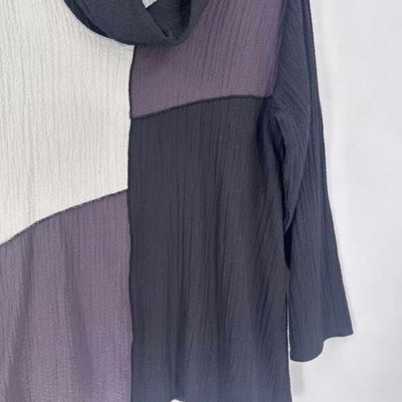 Habitat‎ Asymmetric Hem Colorblock Boho Tunic Top Medium Exposed Seam Gray Black - Picture 6 of 11